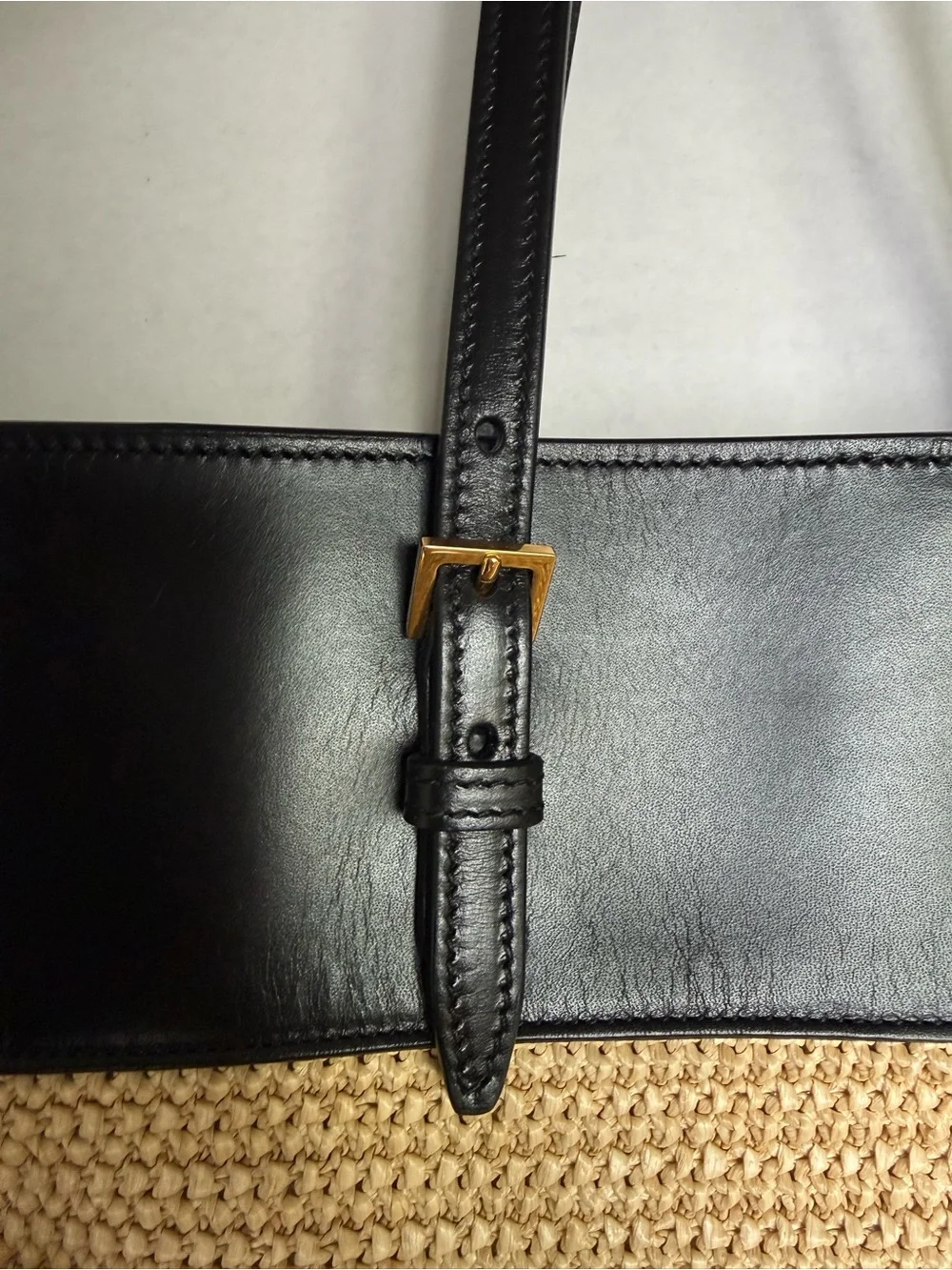 Authentic Saint Laurent Black & Natural Boucle Raffia Tote Bag with Dust Bag
